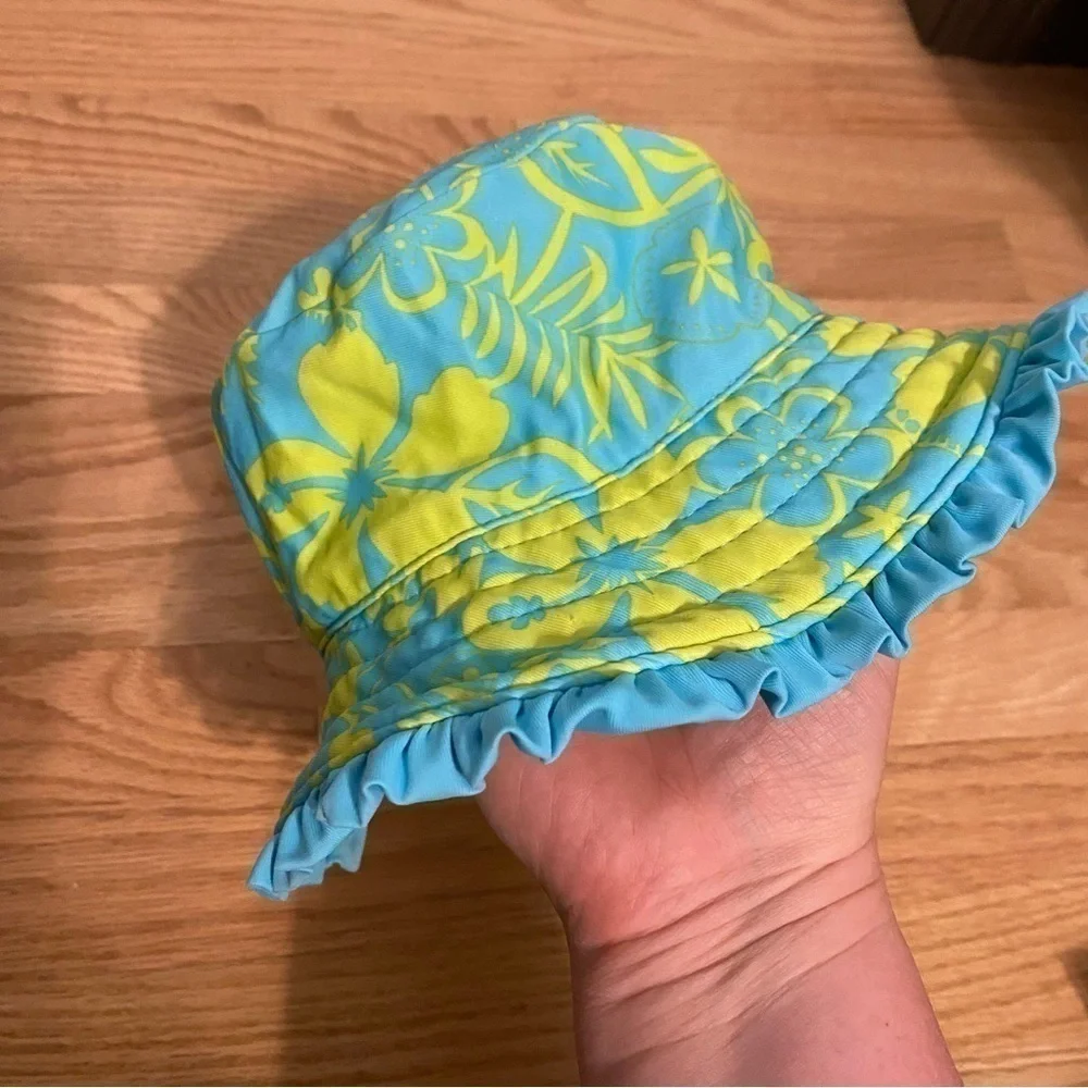 Hawaiian Print Bucket Hat Blue Green Koala Kids Sz 3T-4T